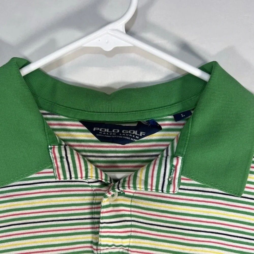 Polo Golf Ralph Lauren Yellow GreenStriped‎ Shirt Green Pony Sz Large - Picture 4 of 9